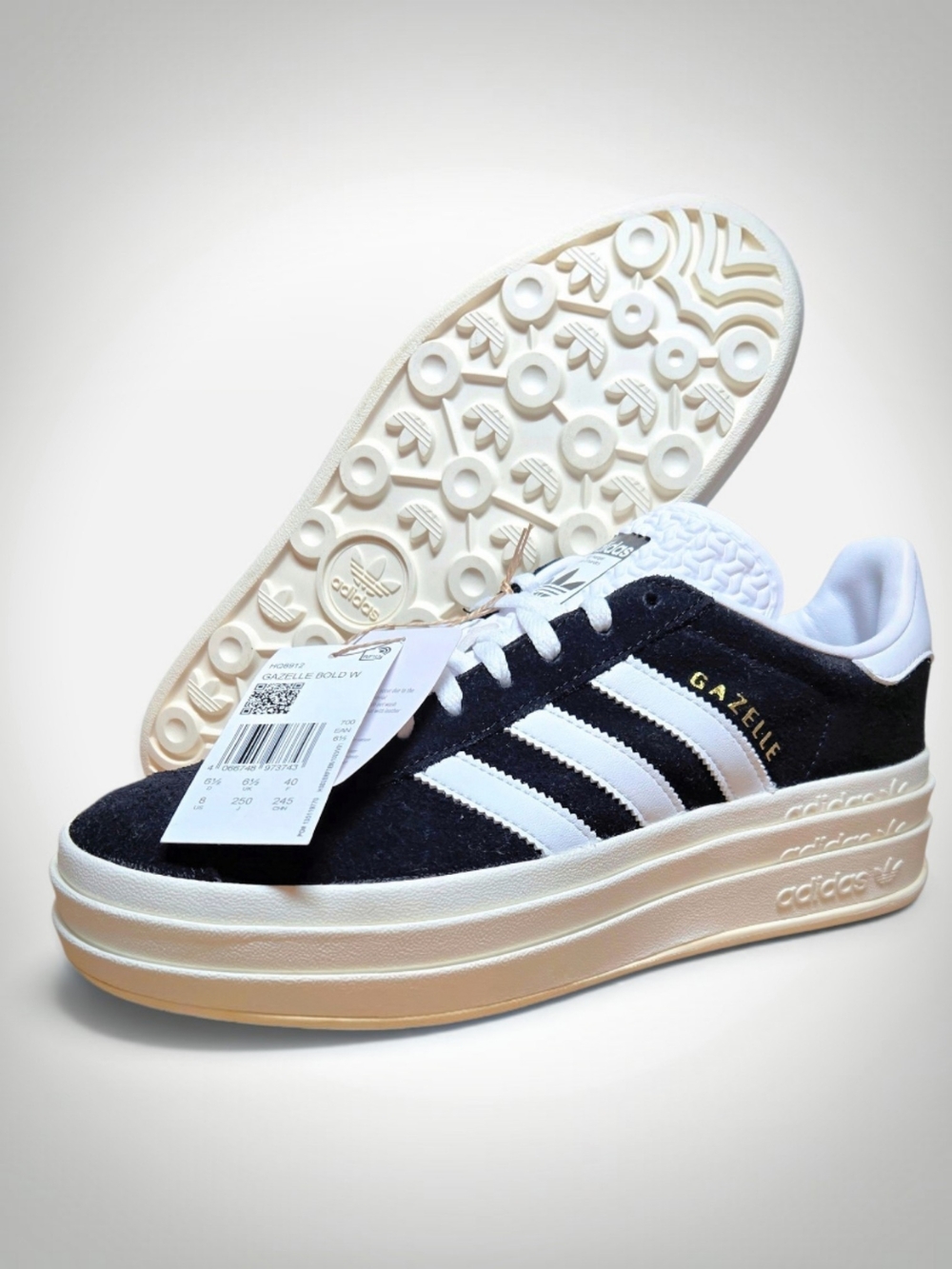 NEW Adidas Women's Sz 8 Gazelle Bold Black Casual Shoes Sneaker Triple Stacked